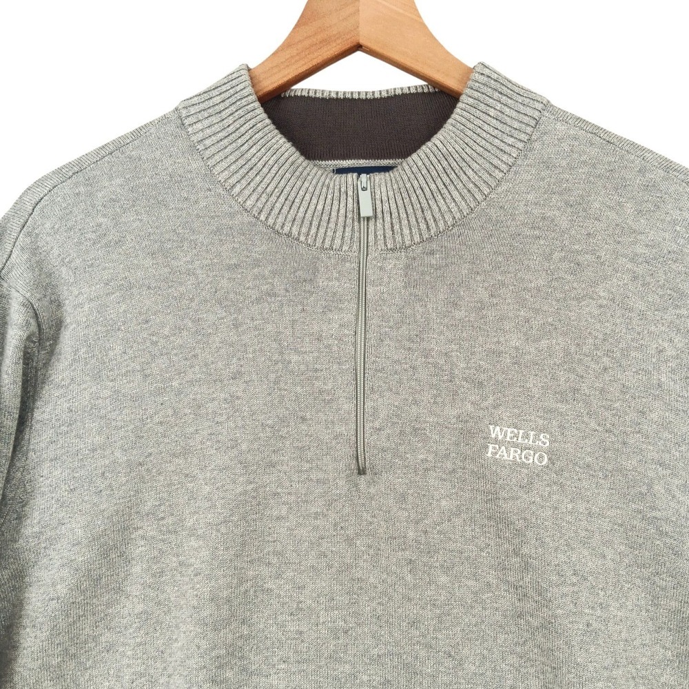 Lands' End Quarter Zip Pullover Mens XLT Gray Wells Fargo Logo Cotton Modal Soft